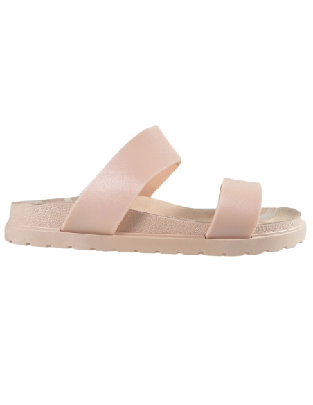Beige nackte Gummi-Flip-Flops mit flachen Trägern - 1