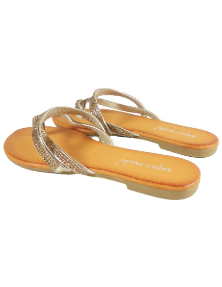Plakanas zelta flip flops ar cirkoniem flip flops - 4