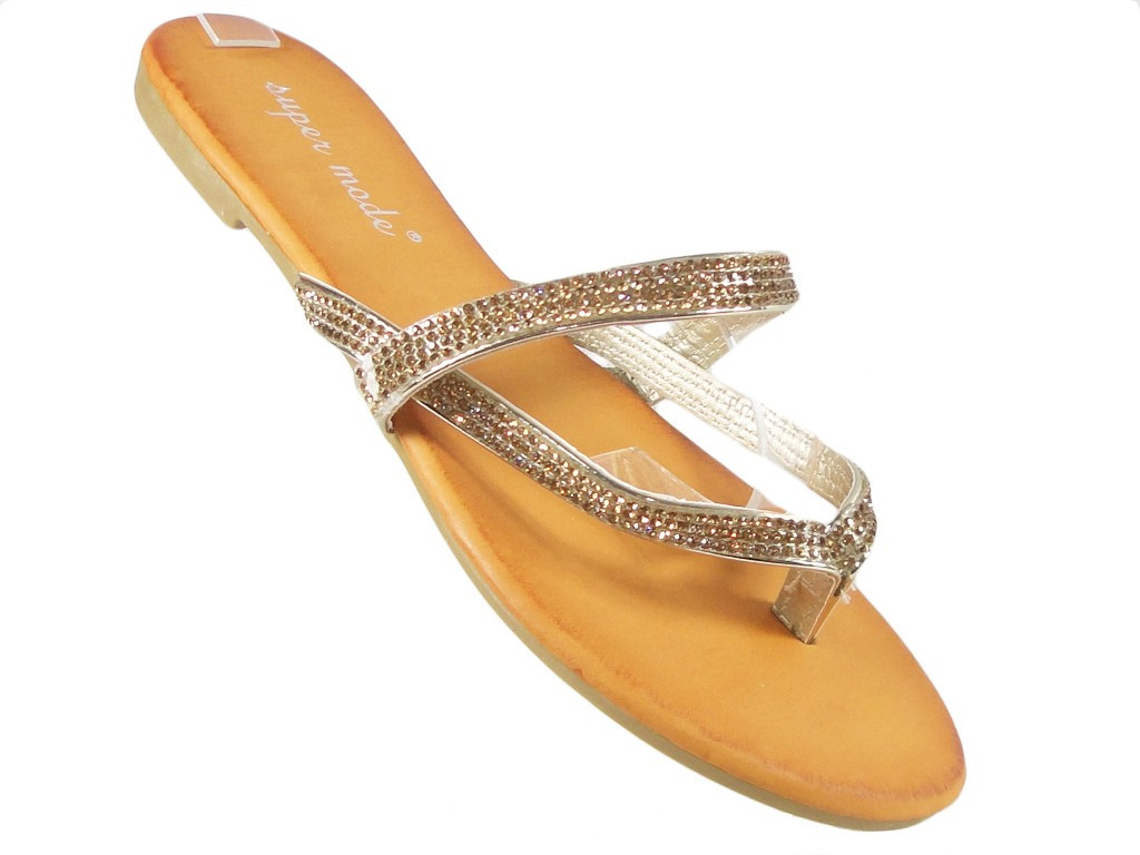 Flache goldene Flip-Flops mit Zirkon-Flip-Flops - 3