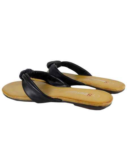 Black ladies' flip flops eco leather - 4