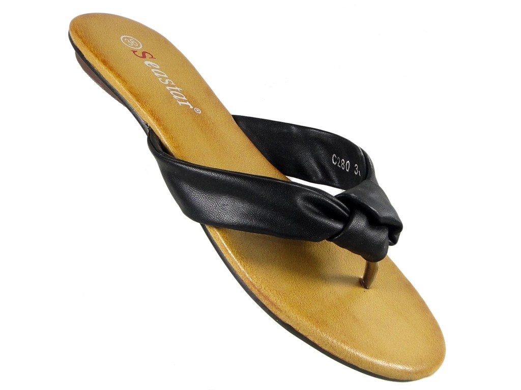 Tongs noires pour femmes en cuir écologique - 3