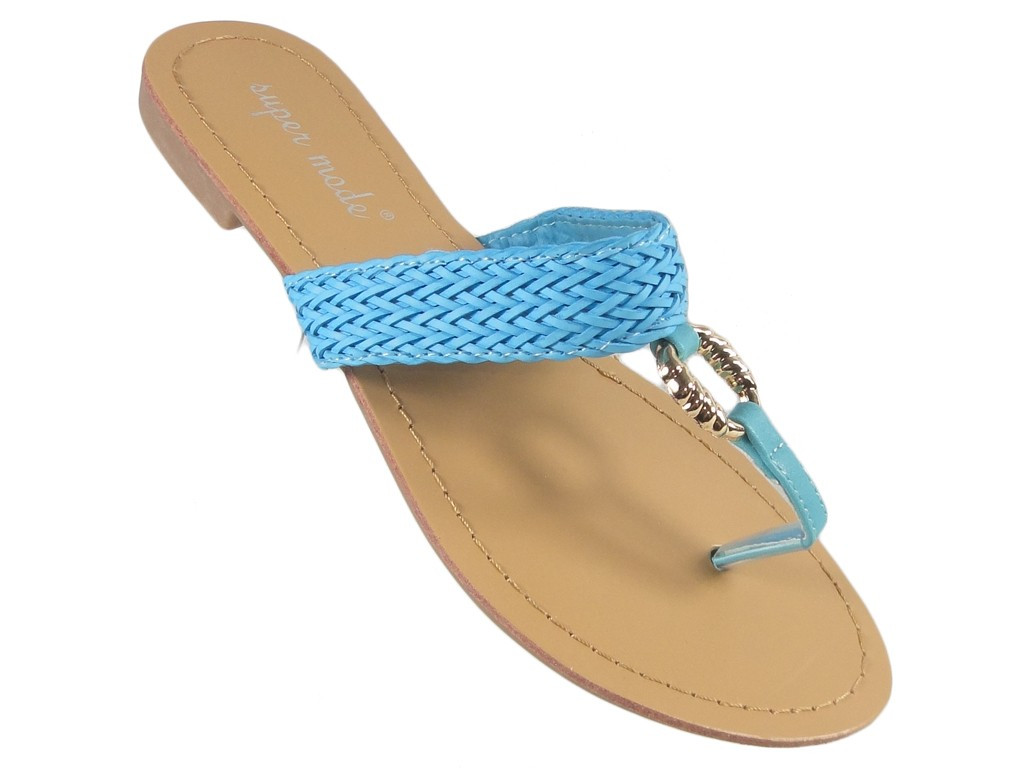 Zilas dāmu plakanās flip flops - 3