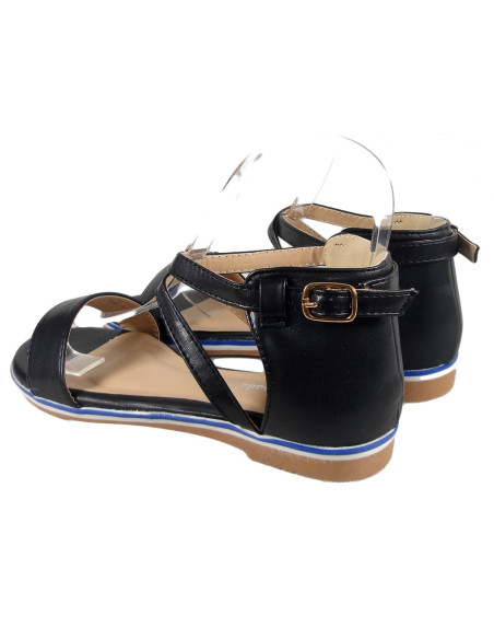 Dámske čierne sandále s plochým remienkom na členok - 4