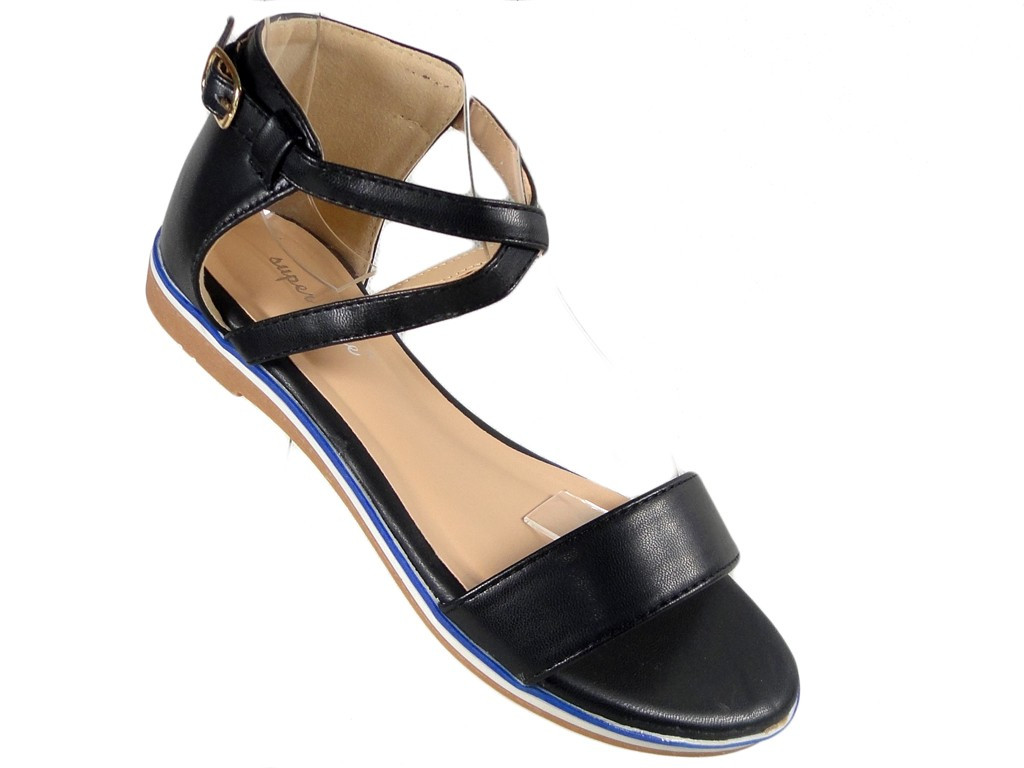 Schwarze Damensandalen mit flachem Knöchelriemen - 3
