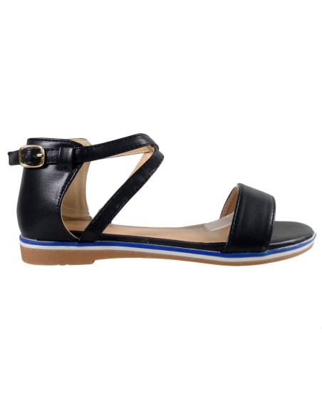 Schwarze Damensandalen mit flachem Knöchelriemen - 1