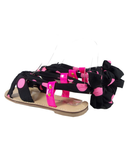 Sandales pour femmes noires et roses avec ruban - 4