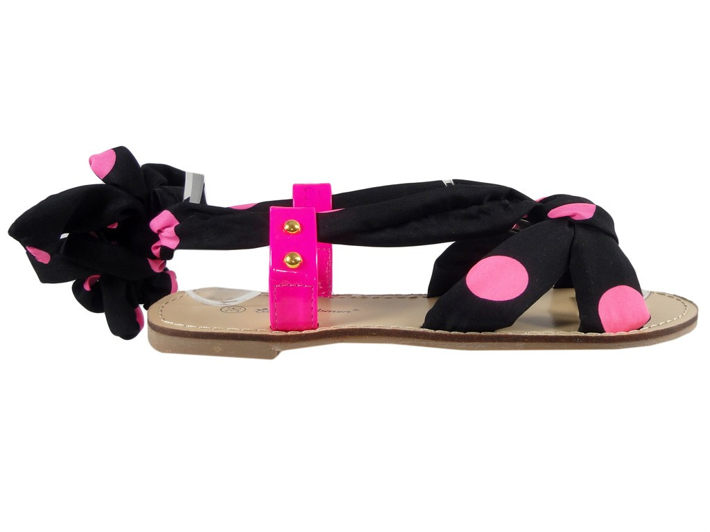Black pink women's sandals with ribbon - 1
