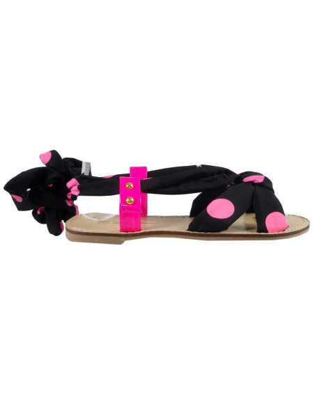Black pink women's sandals with ribbon - 1
