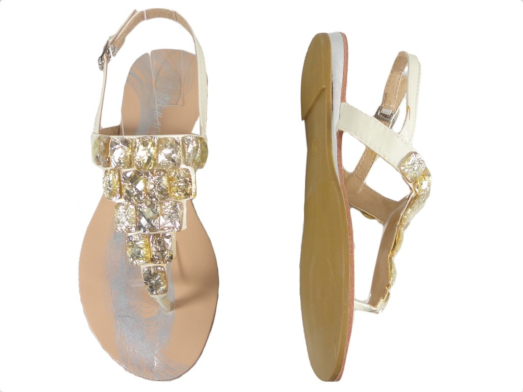 Weiße Damensandalen mit flachen Schuhen aus Zirkonia - 2