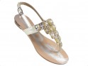 Dámske biele sandále s plochými topánkami zo zirkónu - 3
