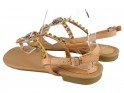 Smėlio spalvos sandalai su cirkonais moteriški plokšti batai - 4