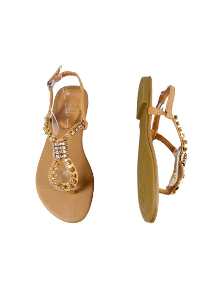 Beige zirconia sandals flat women's shoes - 2