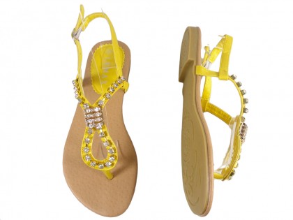  Dzeltenas sandales ar cirkoniem dāmu plakani apavi - 2
