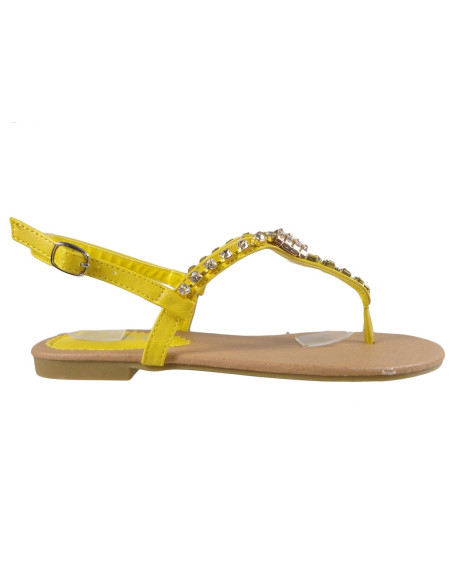  Żółte sandały z cyrkoniami płaskie buty damskie - 1