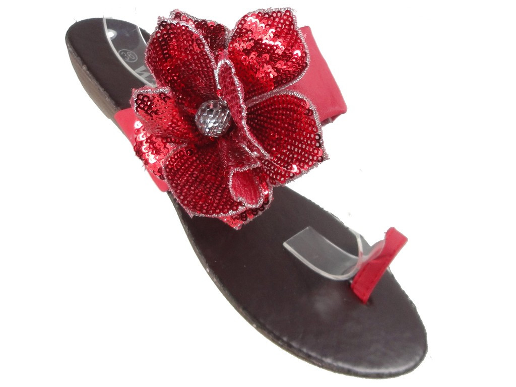 Flache rote Hausschuhe für Damen - 3