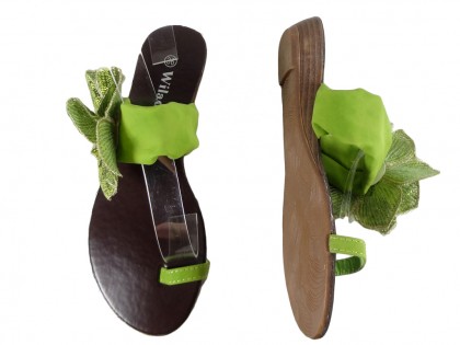 Green ladies' flip-flops flat shoes - 2
