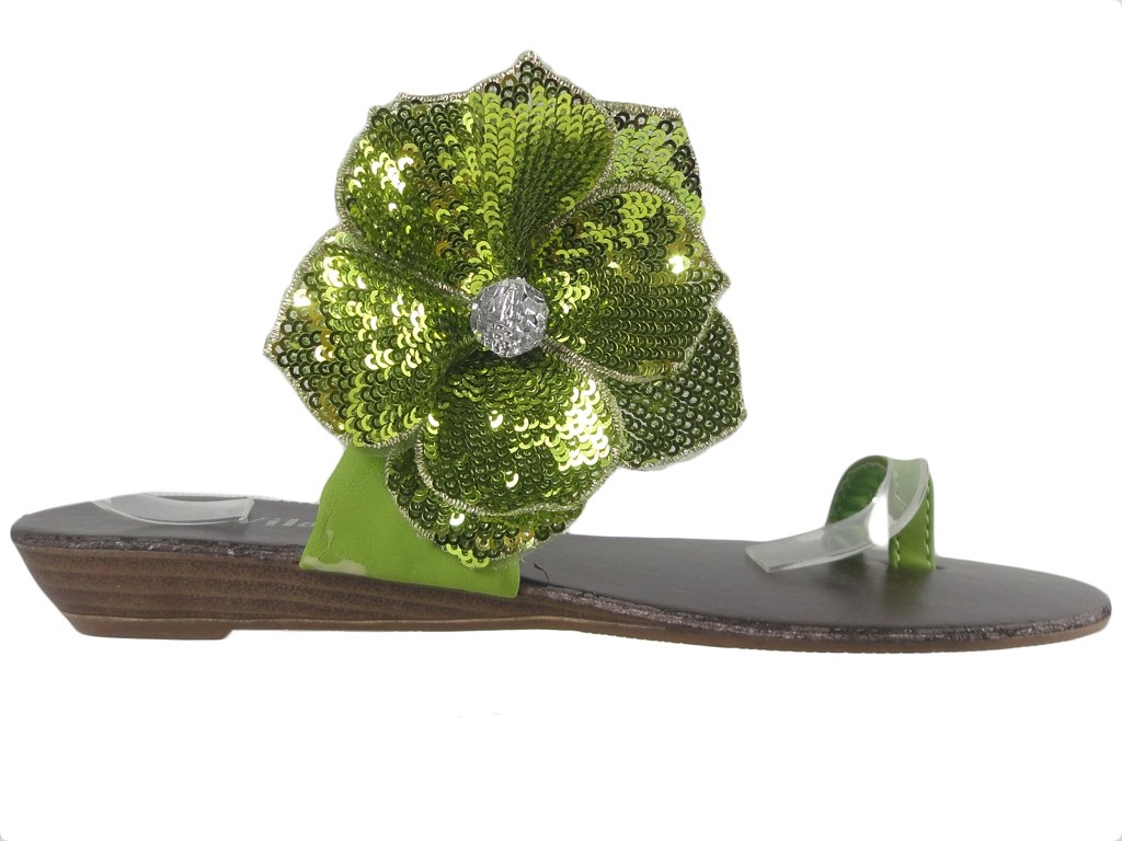 Grüne flache Flip-Flops für Damenschuhe - 1