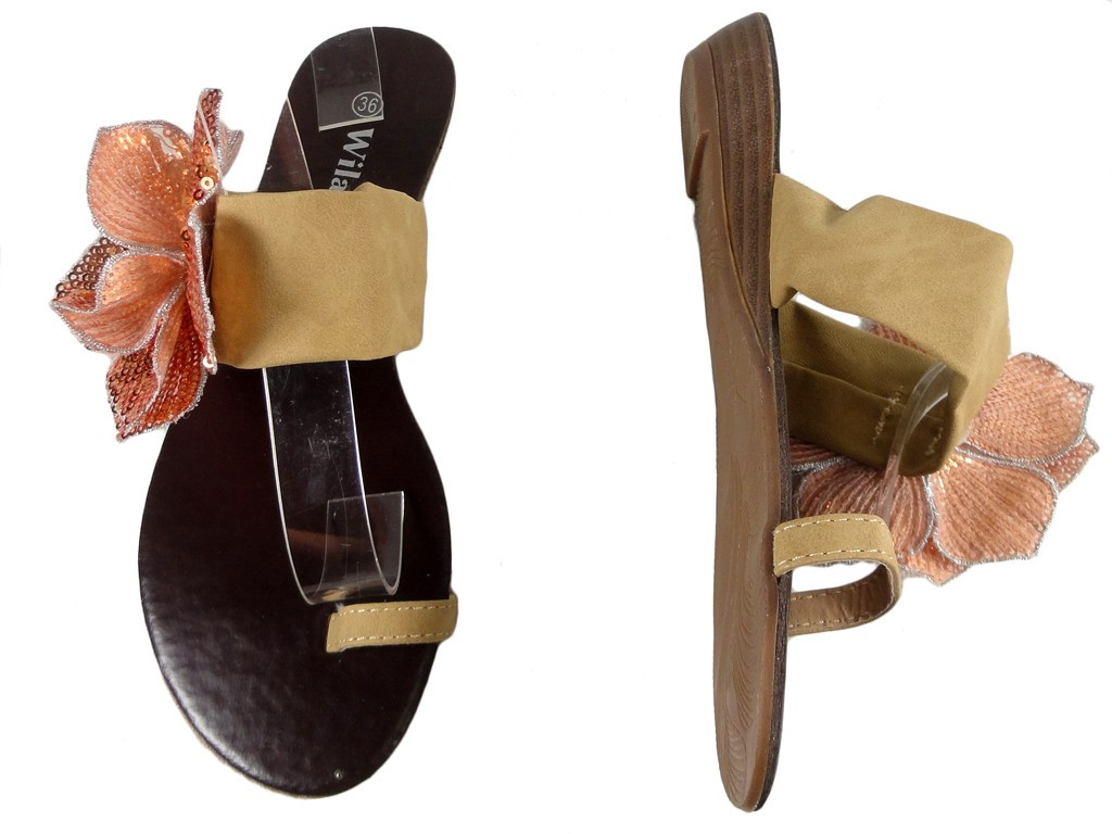 Beige Frauenschuhe auf Flip-Flops mit Keilabsatz - 2