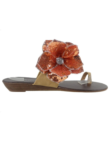 Beżowe klapki damskie na koturnie buty japonki - 1