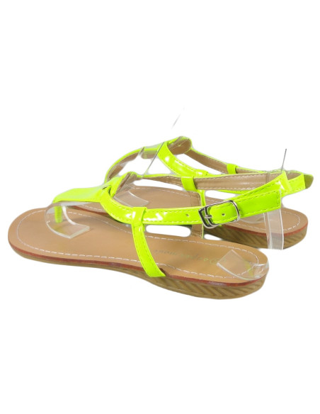 Yellow neon women's sandals eco flip flops leather - 4