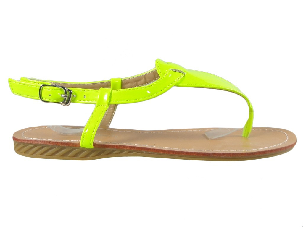 Yellow neon women's sandals eco flip flops leather - 1