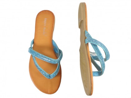 Papuci albaștri plat cu flip-flops cubic zirconia - 2