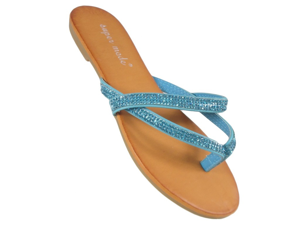 Plakanas zilas flip flops ar cirkoniem flip flops - 3