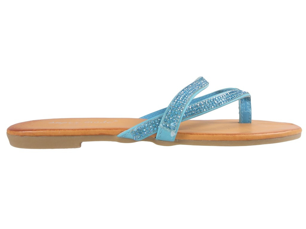 Plakanas zilas flip flops ar cirkoniem flip flops - 1