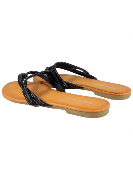 Flache schwarze Flip-Flops mit Zirkon-Flip-Flops - 4