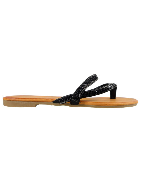 Flache schwarze Flip-Flops mit Zirkon-Flip-Flops - 1