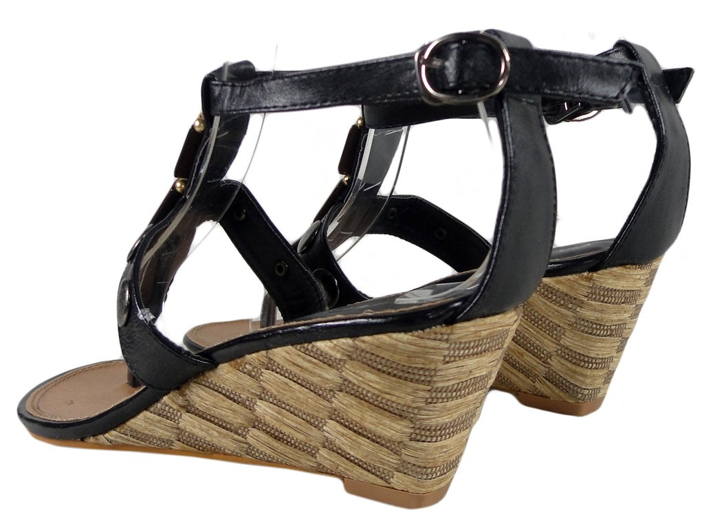 Schwarze Damensandalen, Öko-Keilabsätze - 4