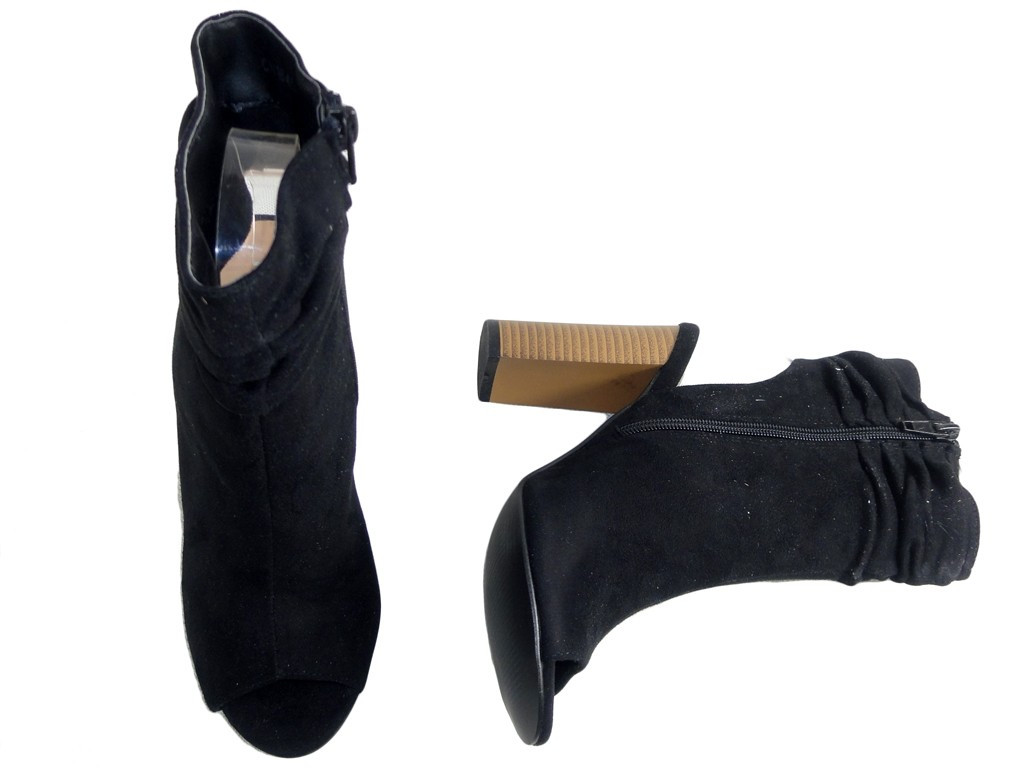 Black suede summer suede boots with open heel - 2