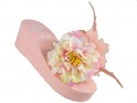Dámské růžové růžové pantofle s klínovým podpatkem s peřím - 3