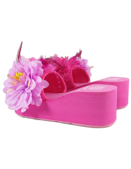 Tongs roses pour femmes avec ancrage de plumes - 4