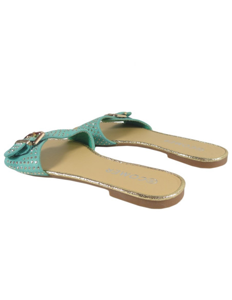 Green women's flat flip-flops with studs - 4