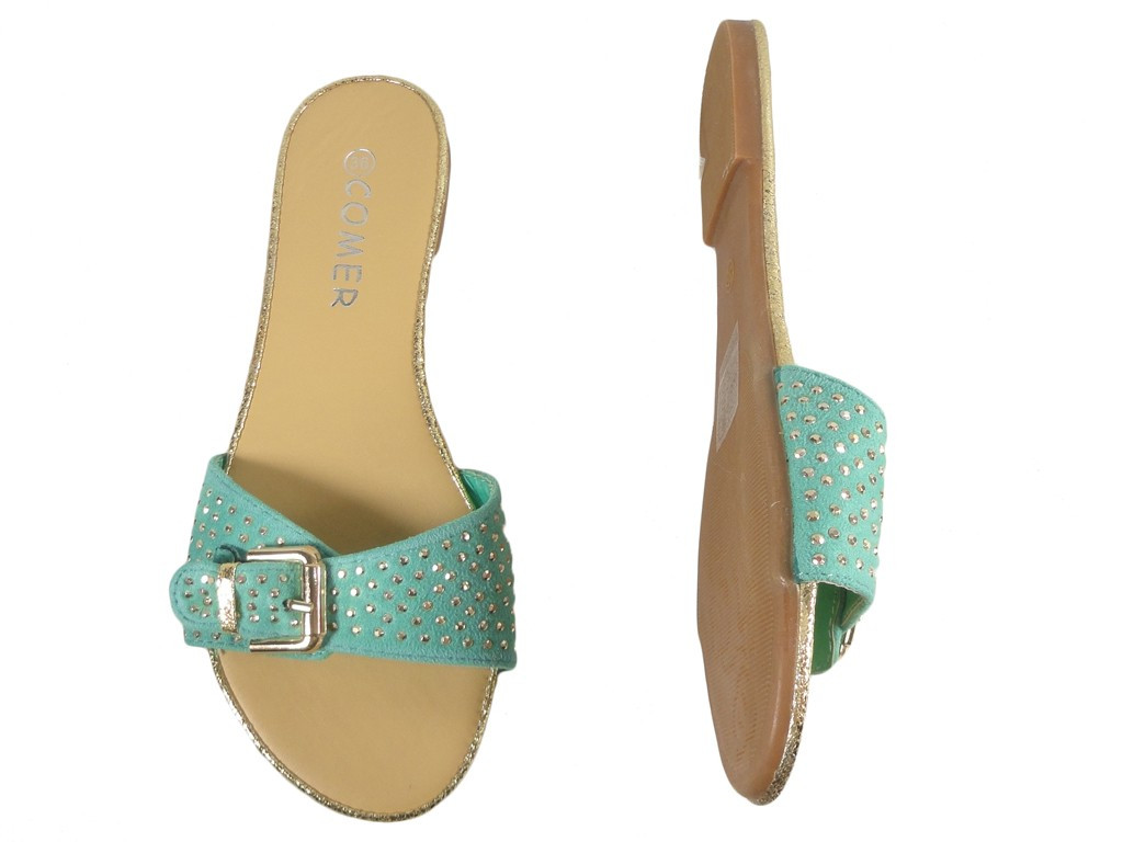 Tongs plates vertes à clous pour femmes - 2