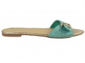 Flip-flops plat pentru femei, verzi, cu nasturi - 1