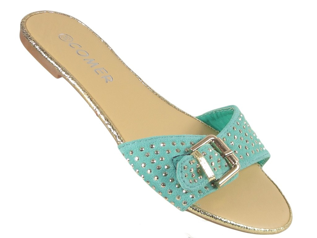 Grüne flache Damen-Flip-Flops mit Nieten - 3