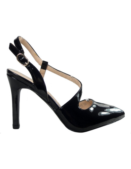 Sieviešu melni stiletto papēži ar izgriezumu - 1