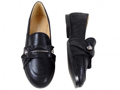 Black moccasins flat women's shoes - 2