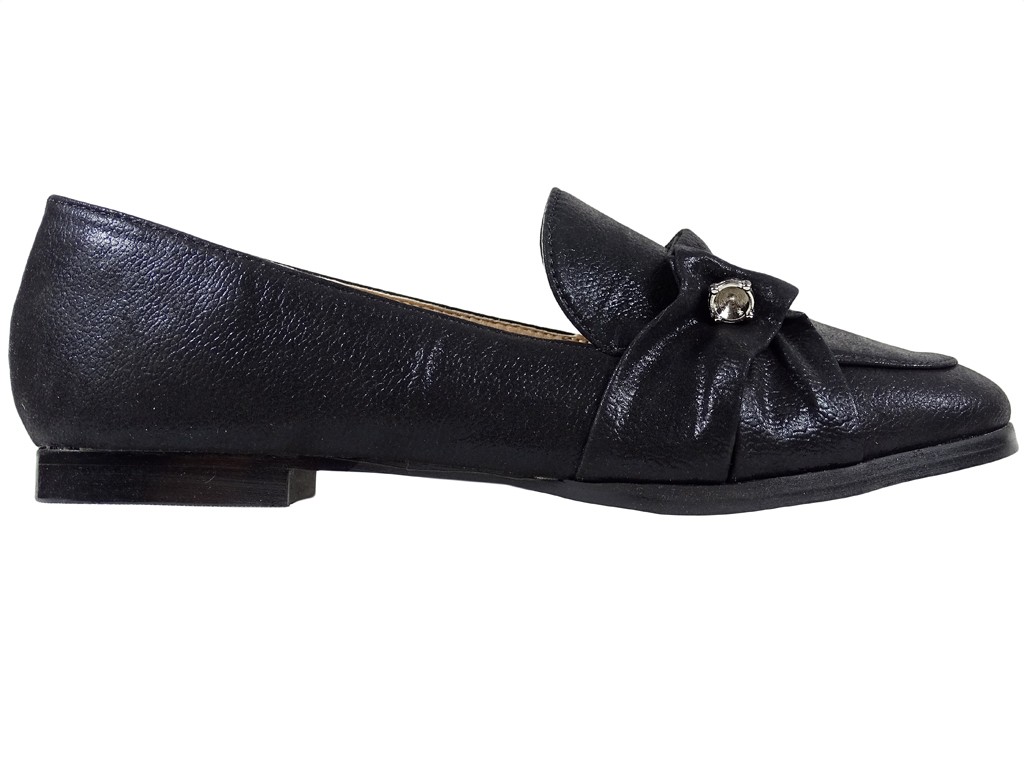 Sieviešu melni mokasīna tipa plakani apavi - 1