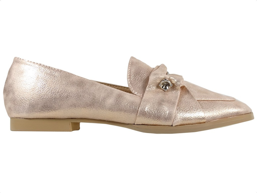 Złote płaskie buty mokasyny damskie eko skóra - 1