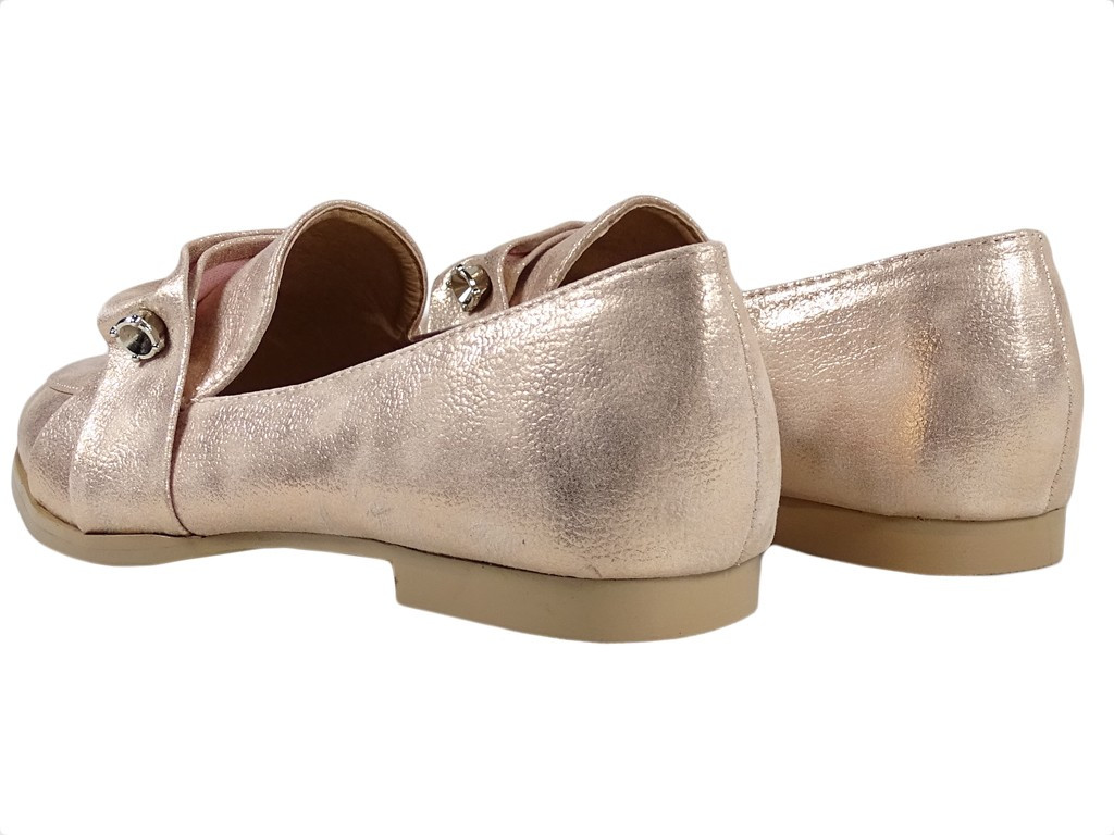 Mocassins plats dorés pour femmes, bottes en cuir écologique - 4