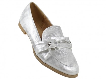 Silver moccasins flat women's shoes - 3
