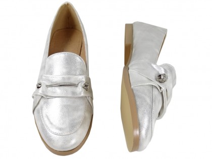 Silver moccasins flat women's shoes - 2