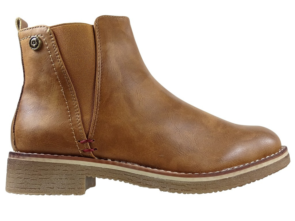 Buty damskie skórzane płaskie brązowe botki