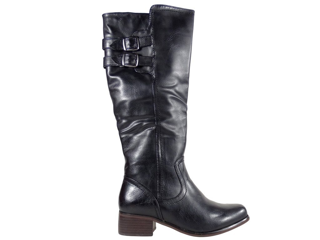 Black ladies' flat boots comfortable in leather - 1