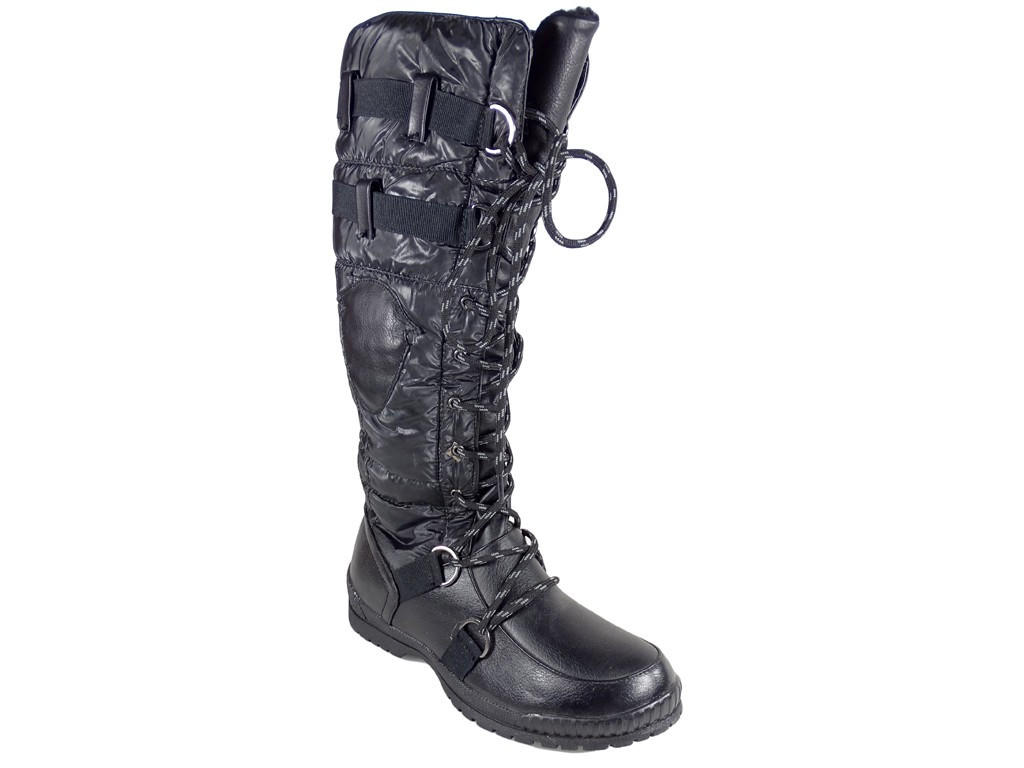 Cizme plate negre pentru femei din nailon - 3