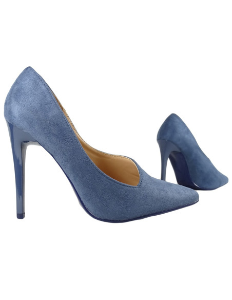 Klasszikus sötétkék velúr női magas sarkú cipő - 3