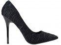 Szatén fekete magas sarkú divatos női cipő - 1